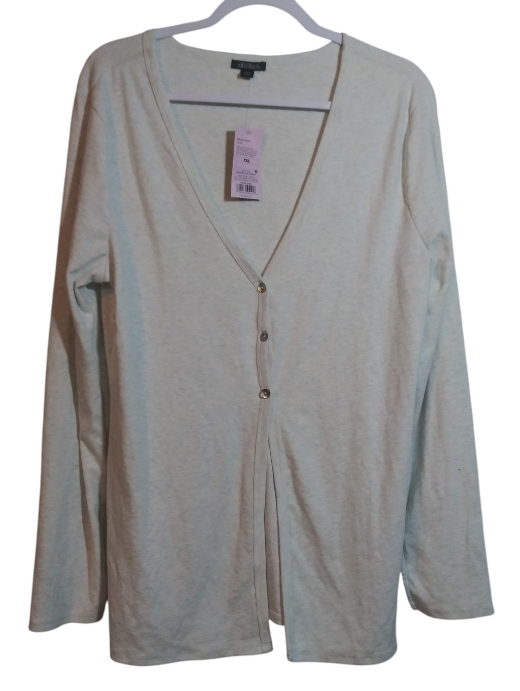 Wild Fable Light Heather Gray V-Neck Button Front Cardigan Long Size Xxl